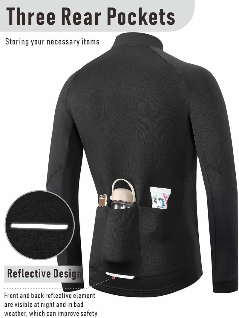 qualidyne Men's Thermal Cycling Jersey Long Sleeve Winter 3 Pockets Bike Fleece Jackets Windproof Reflevtive Cold Weather - Image 2